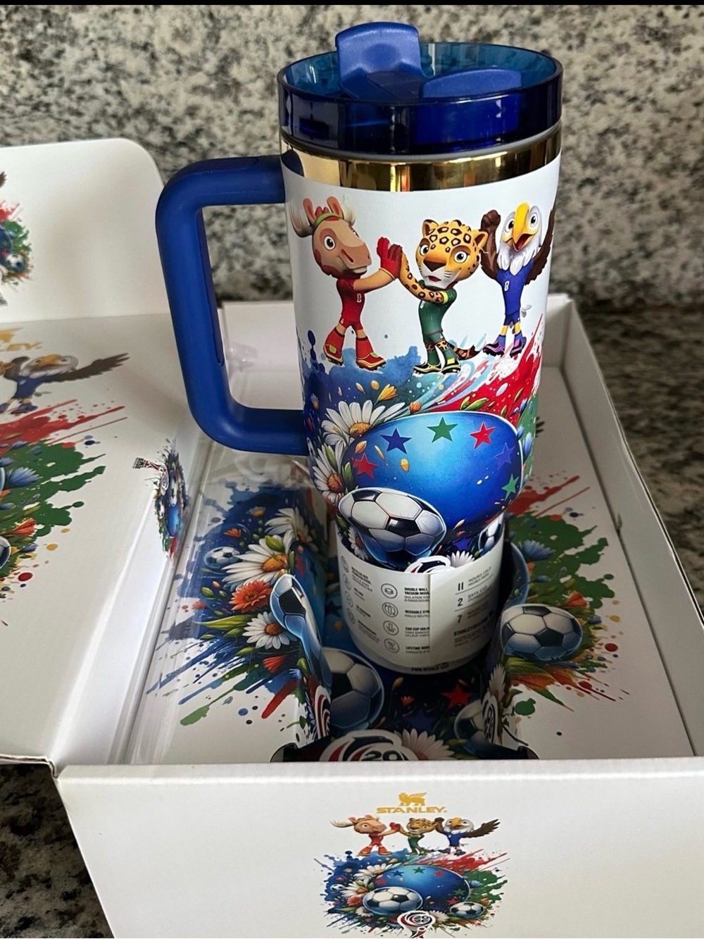 Custom 2026 Mascot Fifa World Cup 40oz Stanley Quencher Tumbler cup New White